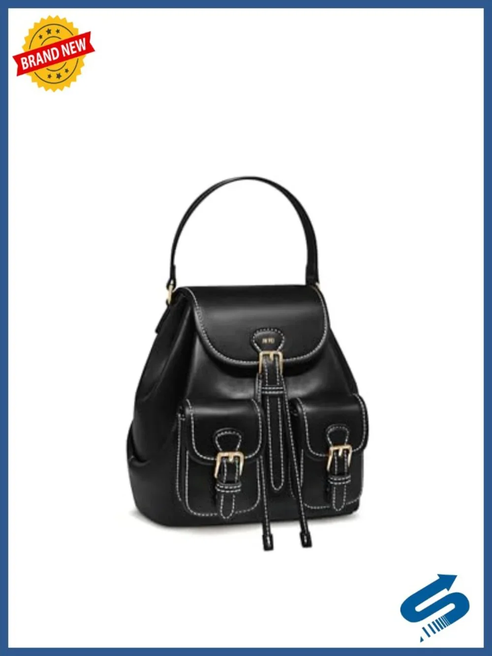 Vegan Leather Buckle Pocket Backpack, Adjustable Straps, Fits iPhone 16 Pro Max